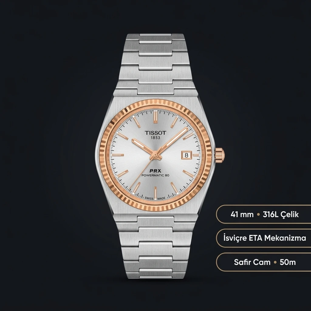 Tissot PRX Gümüş Cift Renk Fluted Bezel Eta Saat