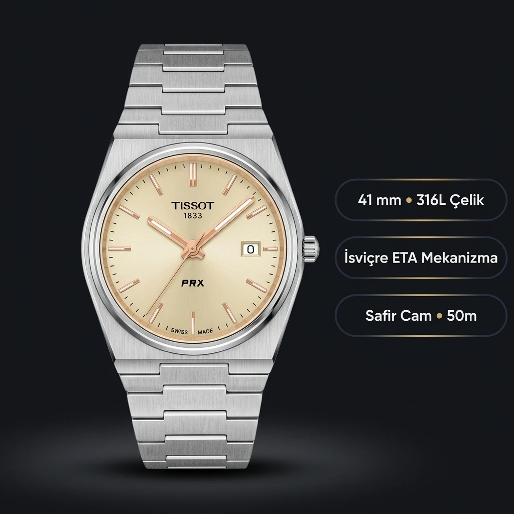 Tissot PRX Krem Kadran Çelik Eta Saat