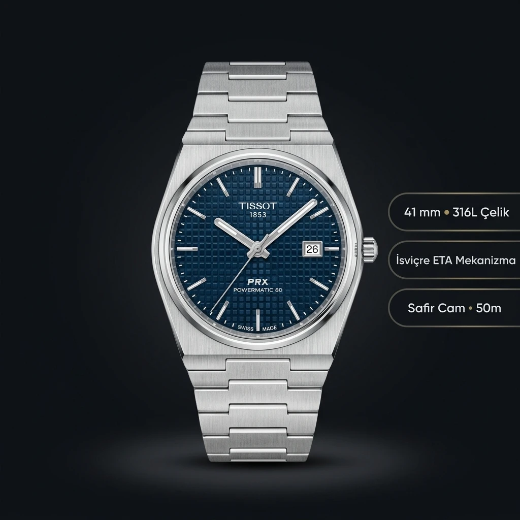 Tissot PRX Mavi Kadran Çelik Gunduz Eta Saat