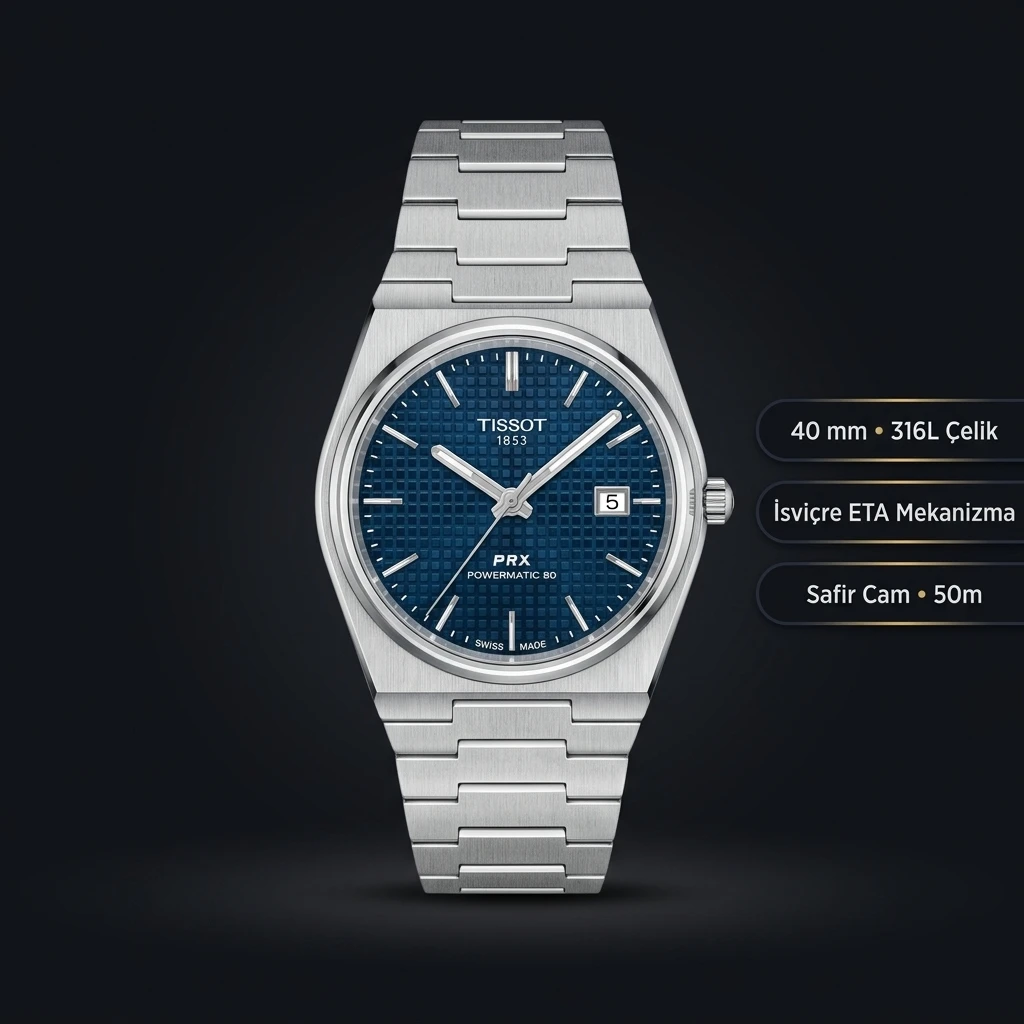 Tissot PRX Mavi Kadran Çelik Parlak Super Clone ETA Saat