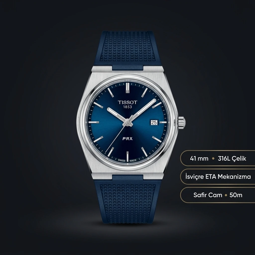 Tissot PRX Mavi Kadran Kauçuk Kordon Duz Eta Saat