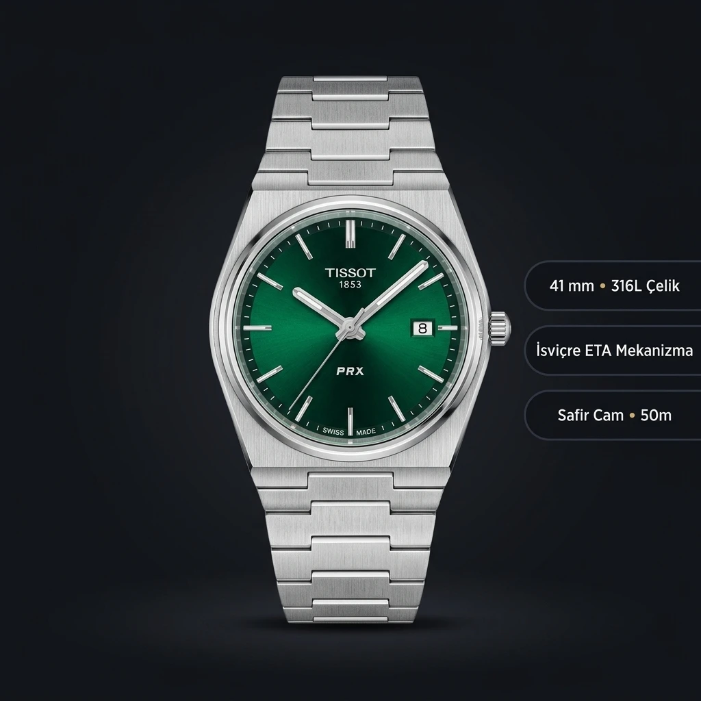 Tissot PRX Yeşil Kadran Çelik Bileklik Eta Saat
