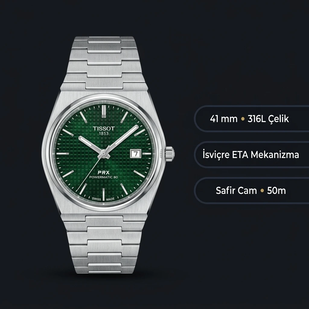 Tissot PRX Yeşil Kadran Çelik Gunduz Eta Saat