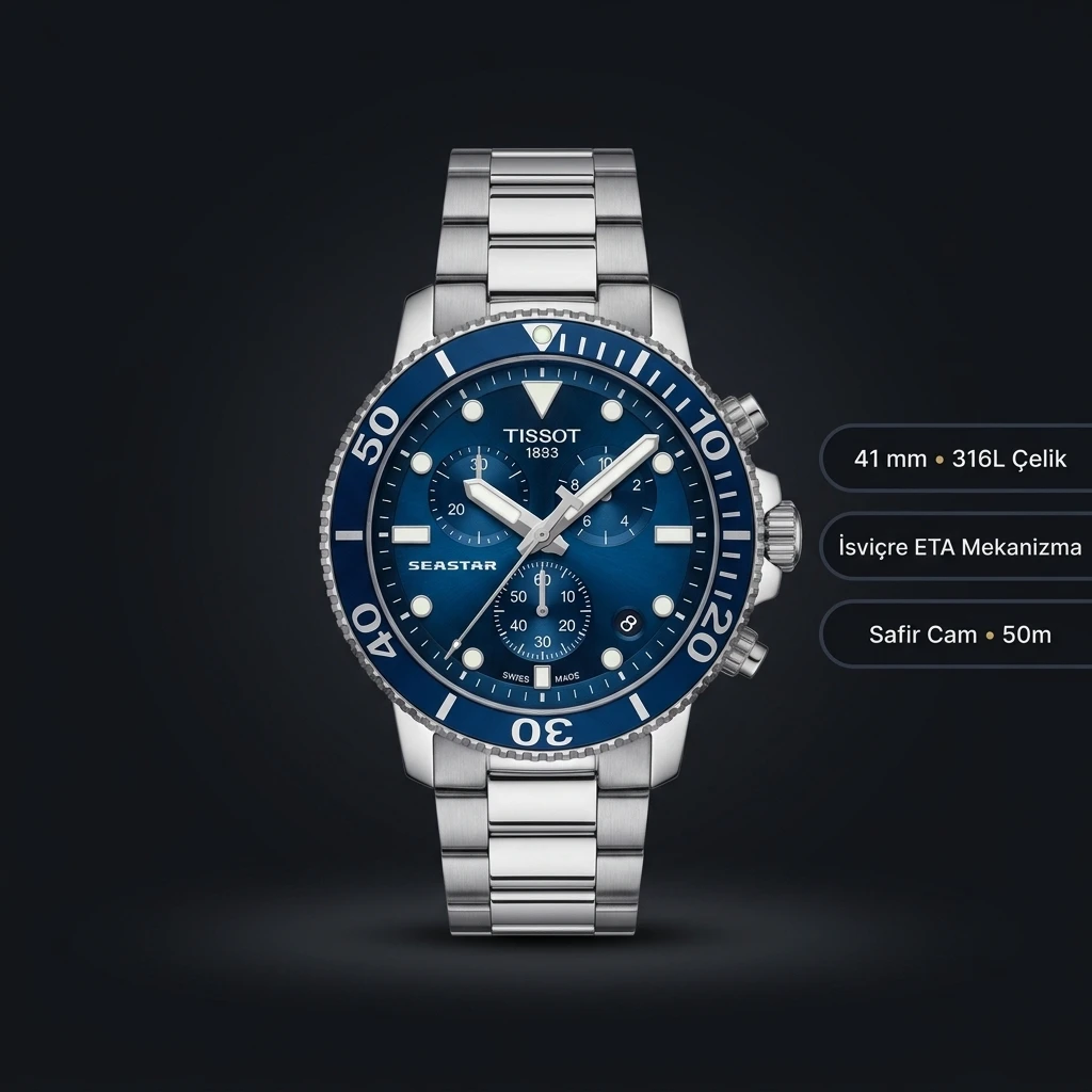 Tissot Seastar Mavi Chronograph Çelik Gunduz Eta Saat