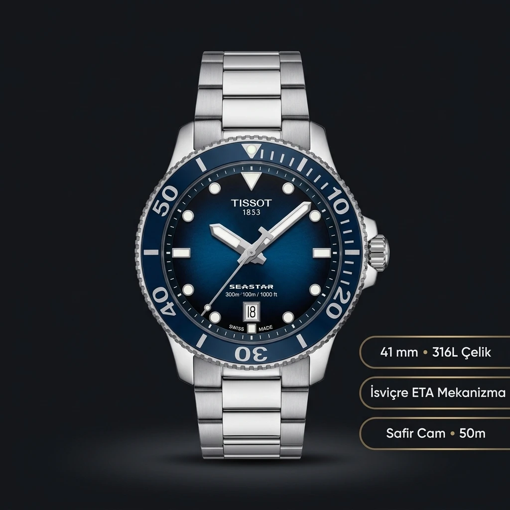 Tissot Seastar Mavi Kadran Cift Renk Çelik Eta Saat