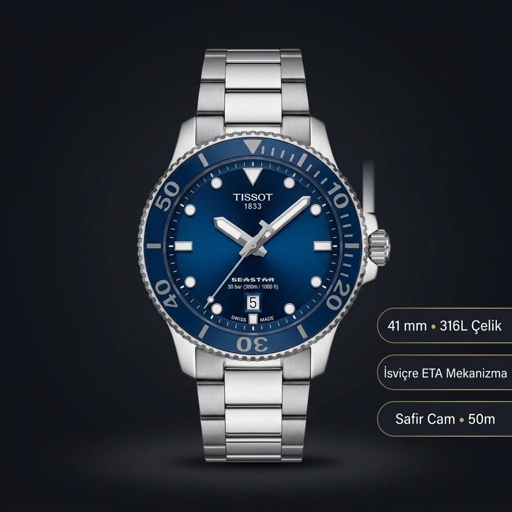 Tissot Seastar Mavi Kadran Çelik Otomatik Eta Saat