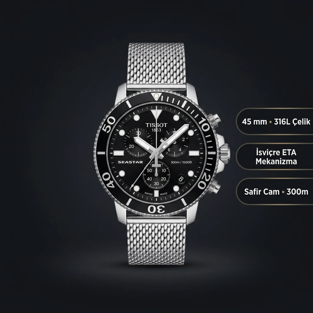Tissot Seastar Siyah Chronograph Hasır Kordon Eta Saat