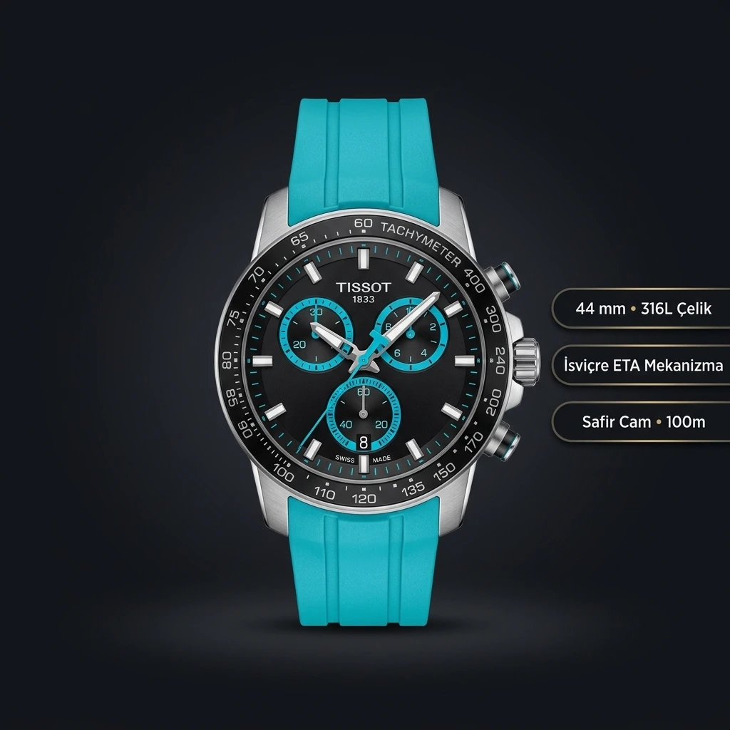 Tissot Supersport Siyah Chronograph Turkuaz Eta Saat