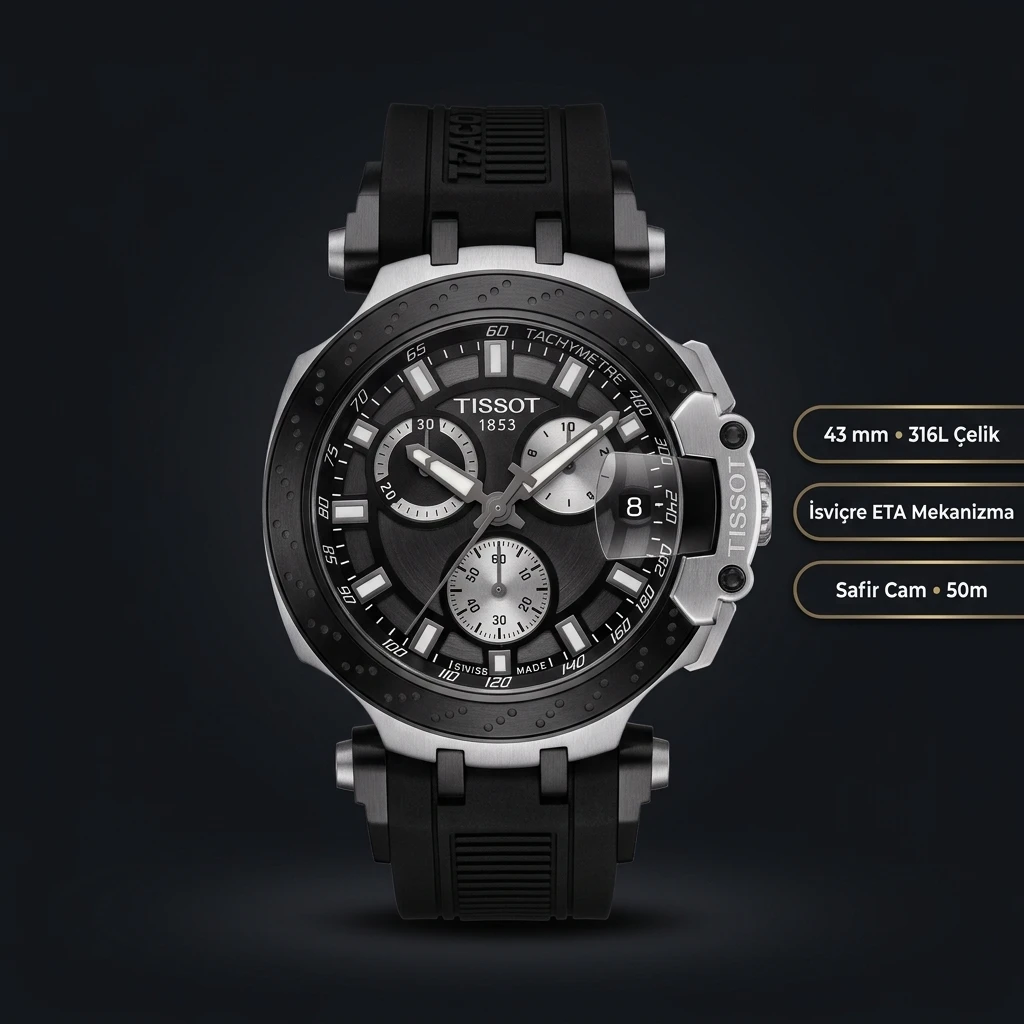 Tissot T-Race Siyah Chronograph Motosiklet Eta Saat