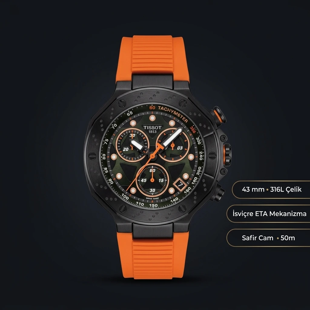 Tissot T-Race Siyah Chronograph Kauçuk Kordon Turuncu Eta Saat