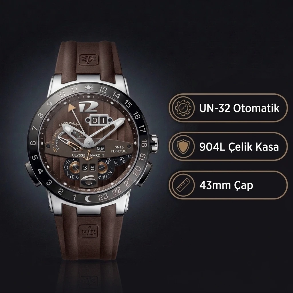 Ulysse Nardin El Toro GMT Perpetual Kahve Kadran Çelik Kauçuk Kordon 43mm Super Clone ETA Saat