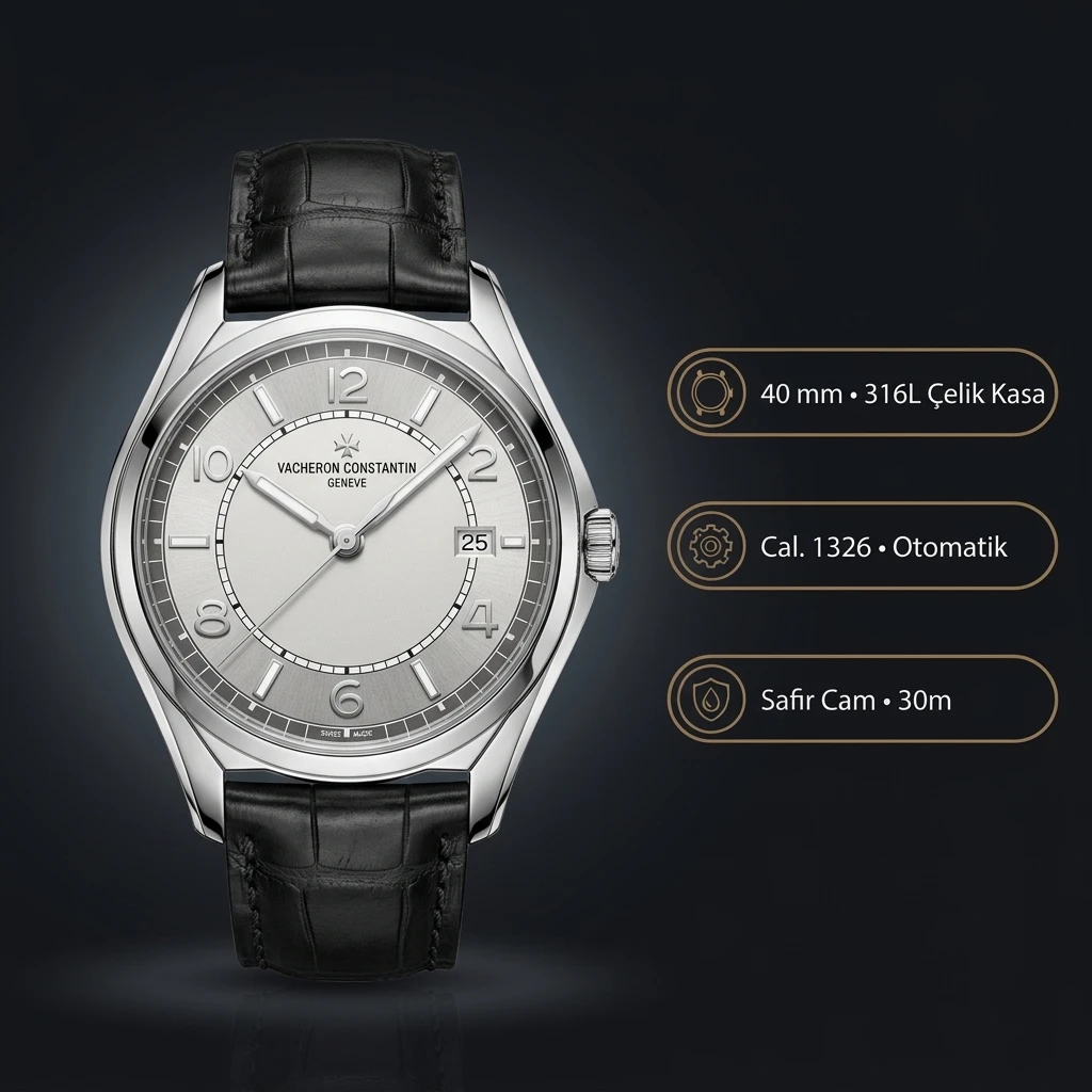 Vacheron Constantin 37 mm Fiftysix Gümüş Kadran Siyah Deri Super Clone ETA Saat
