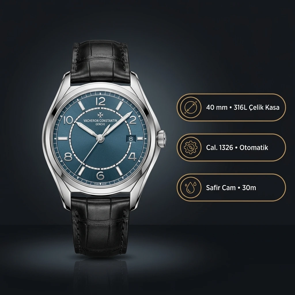 Vacheron Constantin 37 mm Fiftysix Mavi Kadran Siyah Deri Super Clone ETA Saat