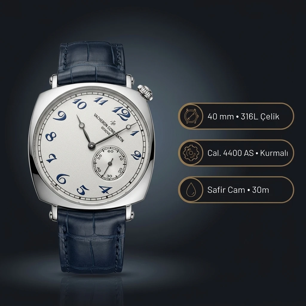Vacheron Constantin 40 mm Historiques American 1921 Beyaz Kadran Mavi Akrep Deri Super Clone ETA Saat