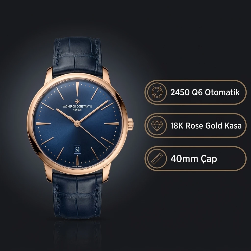 Vacheron Constantin 40 mm Patrimony Mavi Kadran Gold Super Clone ETA Saat