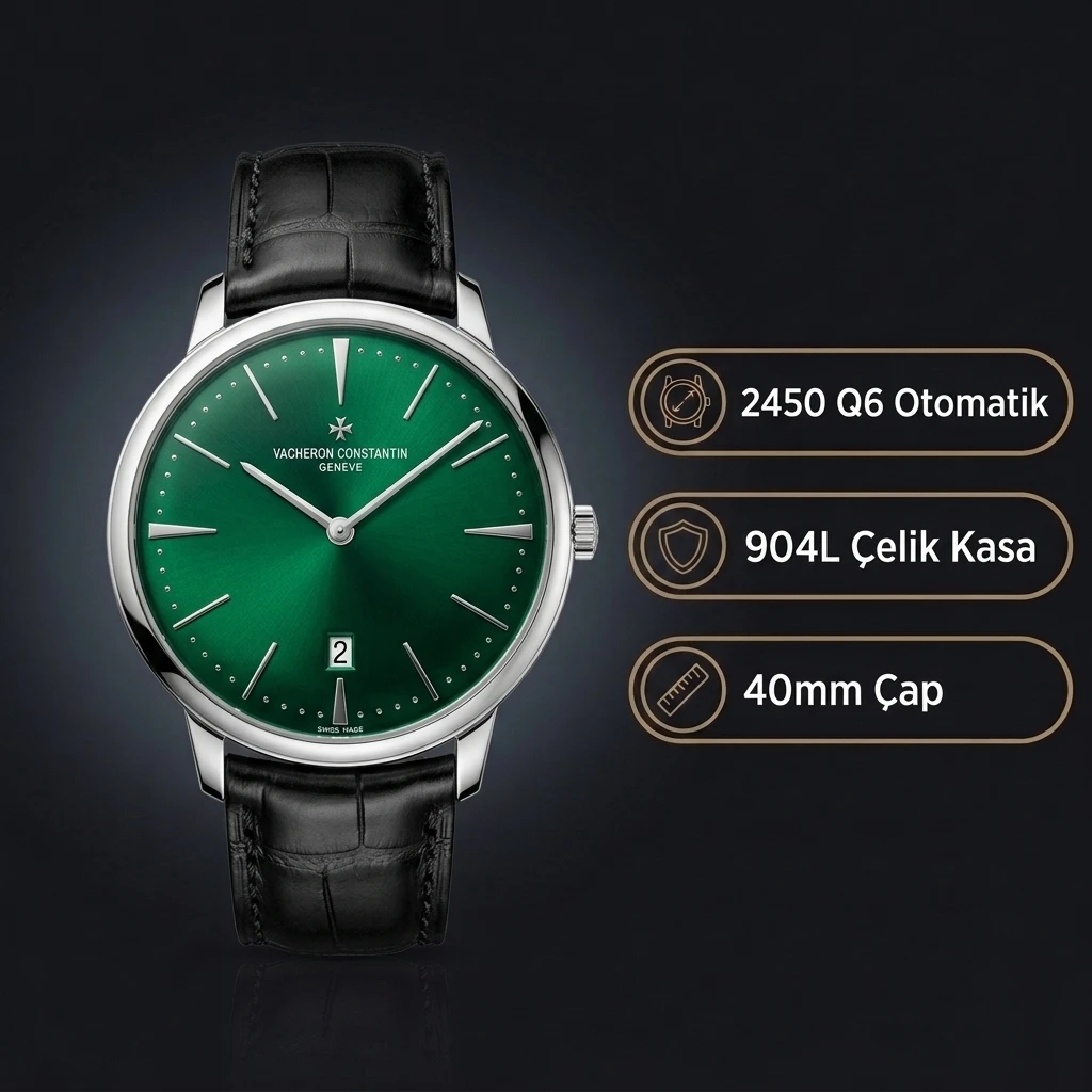 Vacheron Constantin 40 mm Patrimony Yeşil Kadran Çelik Deri Kordon Super Clone ETA Saat