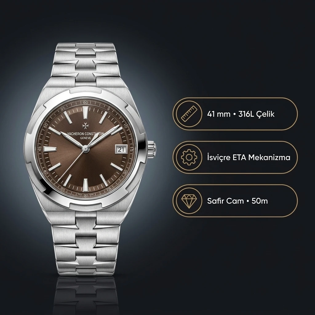 Vacheron Constantin 41 mm Overseas Dual Time Brown Dial Super Clone ETA Saat