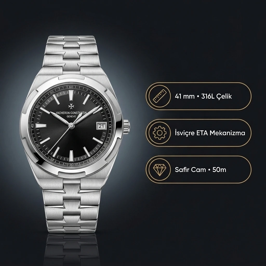 Vacheron Constantin 41 mm Overseas Dual Time Çelik Kordon Super Clone ETA Saat
