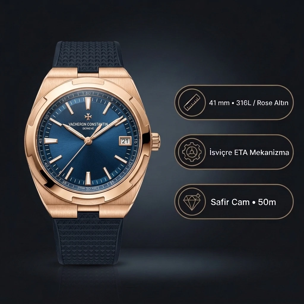 Vacheron Constantin 41 mm Overseas Dual Time Rose Kasa Super Clone ETA Saat