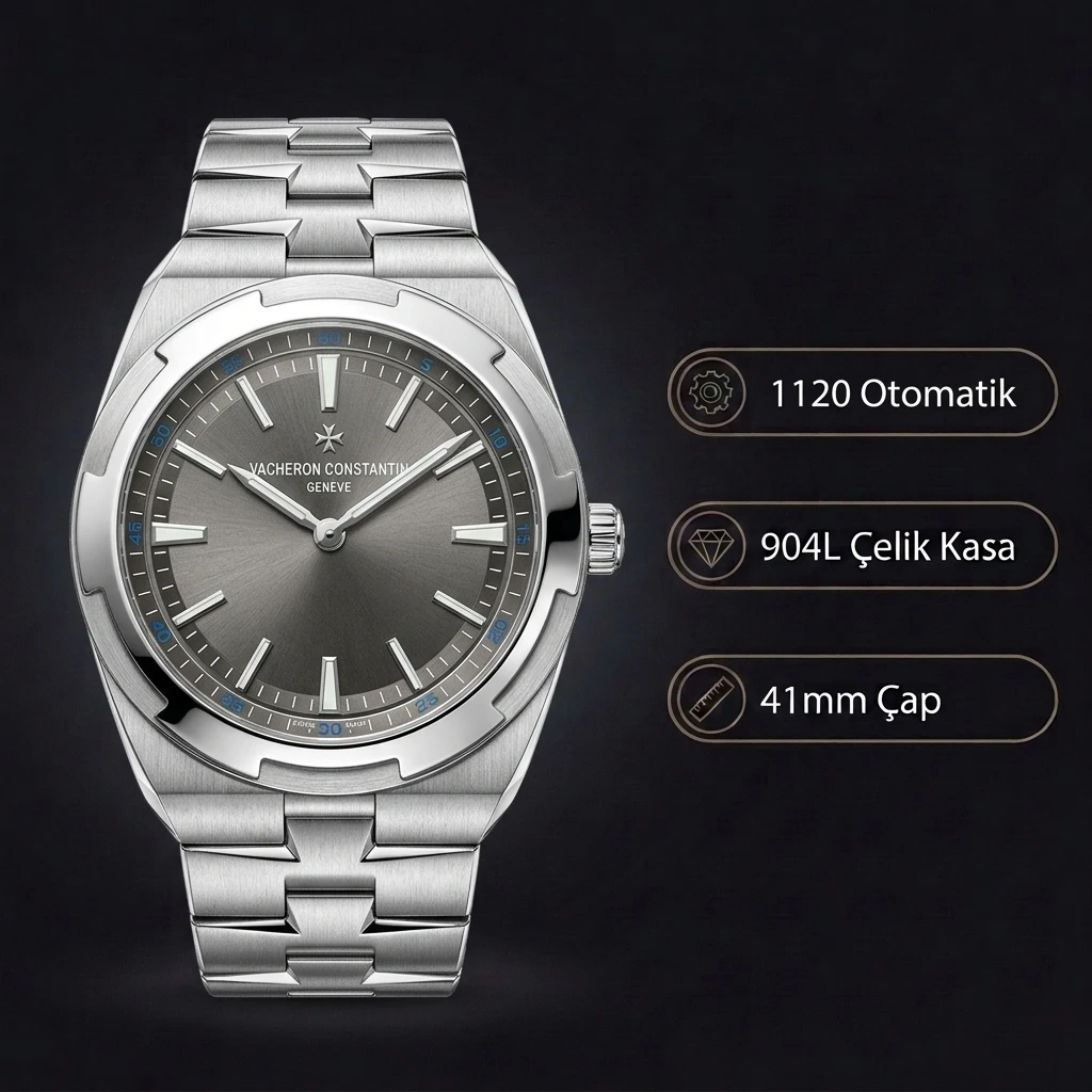 Vacheron Constantin 41 mm Overseas Gri Kadran Çelik Super Clone ETA Saat
