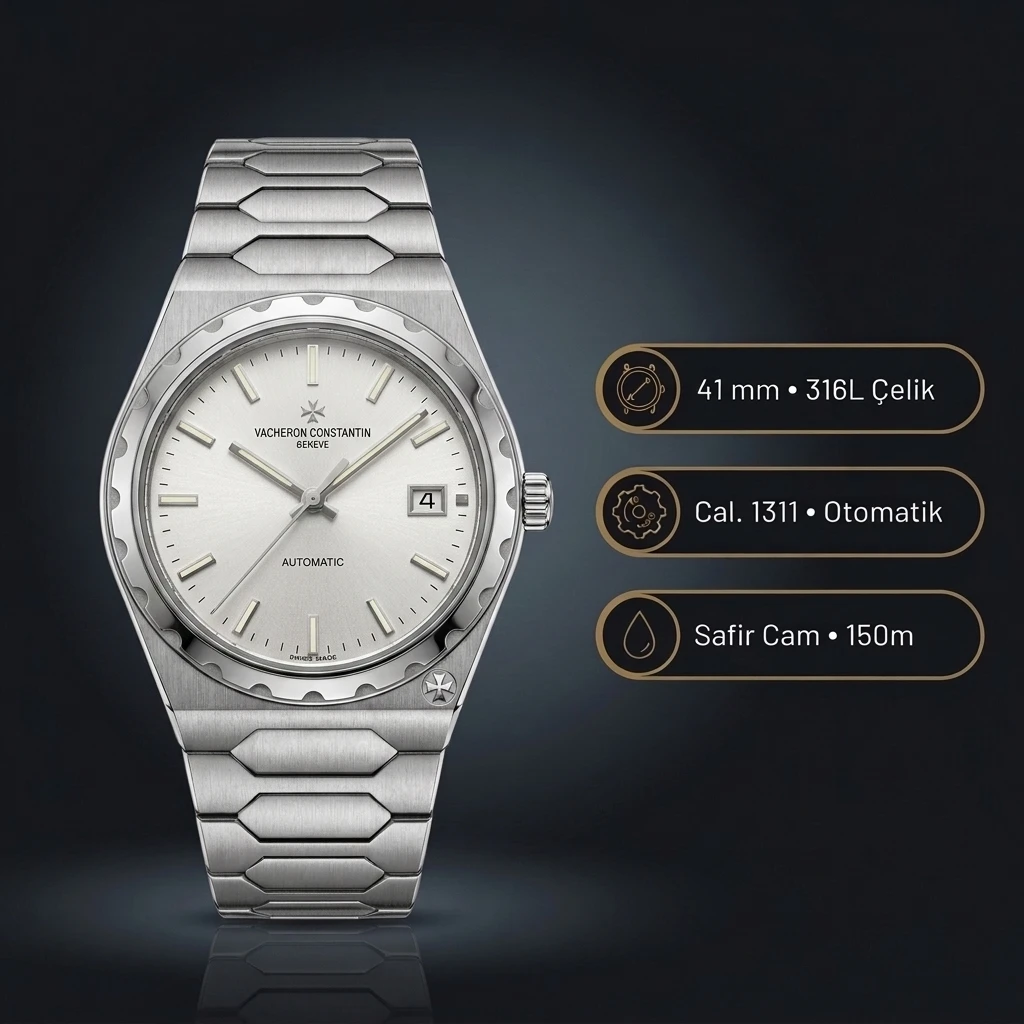 Vacheron Constantin 41 mm Overseas Gümüş Kadran Çelik Super Clone ETA Saat