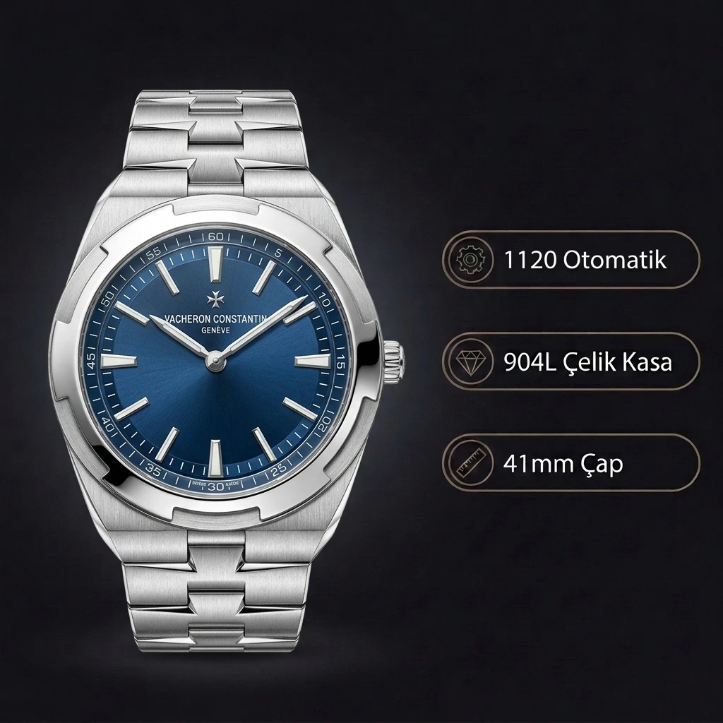 Vacheron Constantin 41 mm Overseas Mavi Kadran Çelik Super Clone ETA Saat