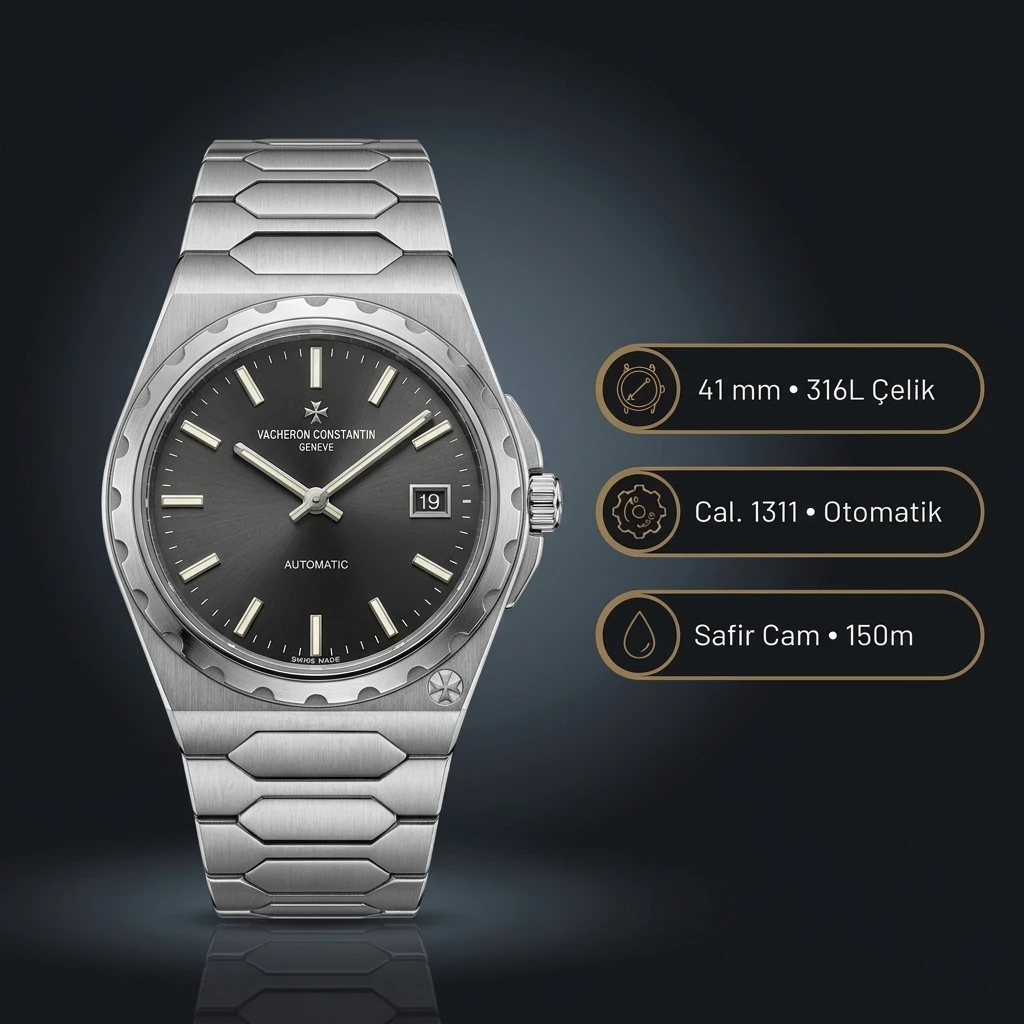 Vacheron Constantin 41 mm Overseas Siyah Kadran Çelik Super Clone ETA Saat