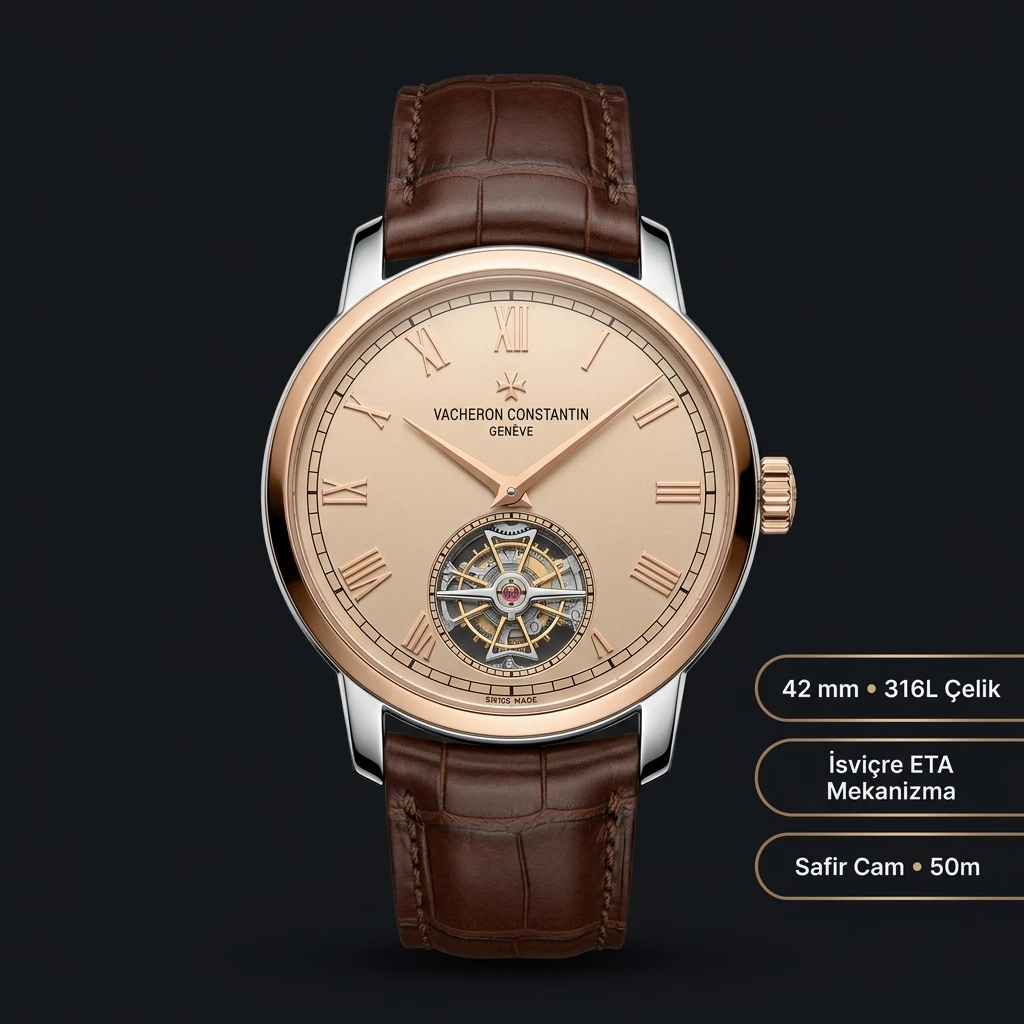 Vacheron Constantin Traditionnelle Rose Tourbillon Kadran Deri Super Clone ETA Saat