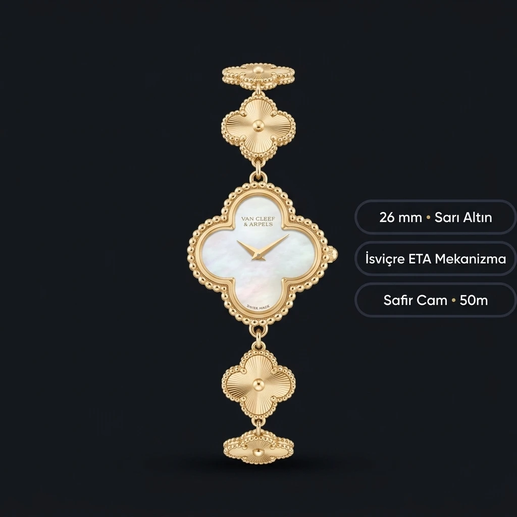 Van Cleef Alhambra Beyaz Sedef Kadran Bileklik Super Clone ETA Saat