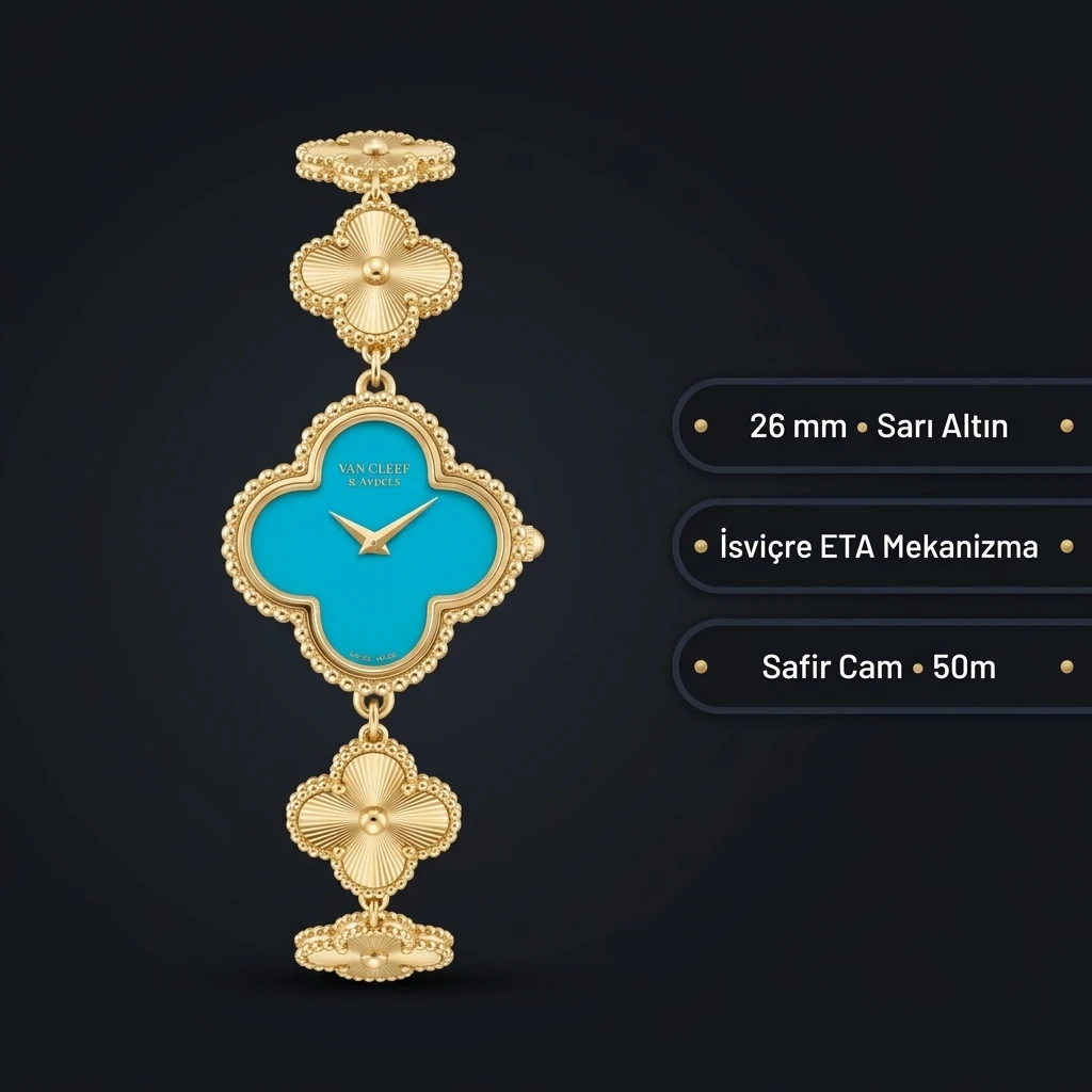 Van Cleef Alhambra Turkuaz Kadran Bileklik Super Clone ETA Saat