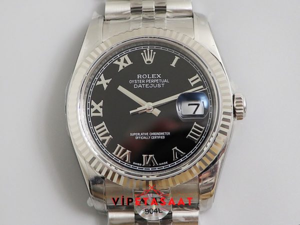 Rolex Datejust Tırtıklı Bezel Roma Rakamlı Siyah Kadran Eta