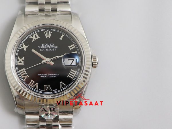 Rolex Datejust Tırtıklı Bezel Roma Rakamlı Siyah Kadran Eta