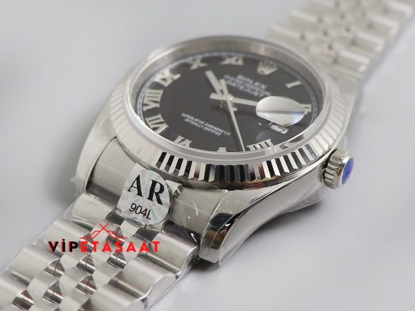 Rolex Datejust Tırtıklı Bezel Roma Rakamlı Siyah Kadran Eta