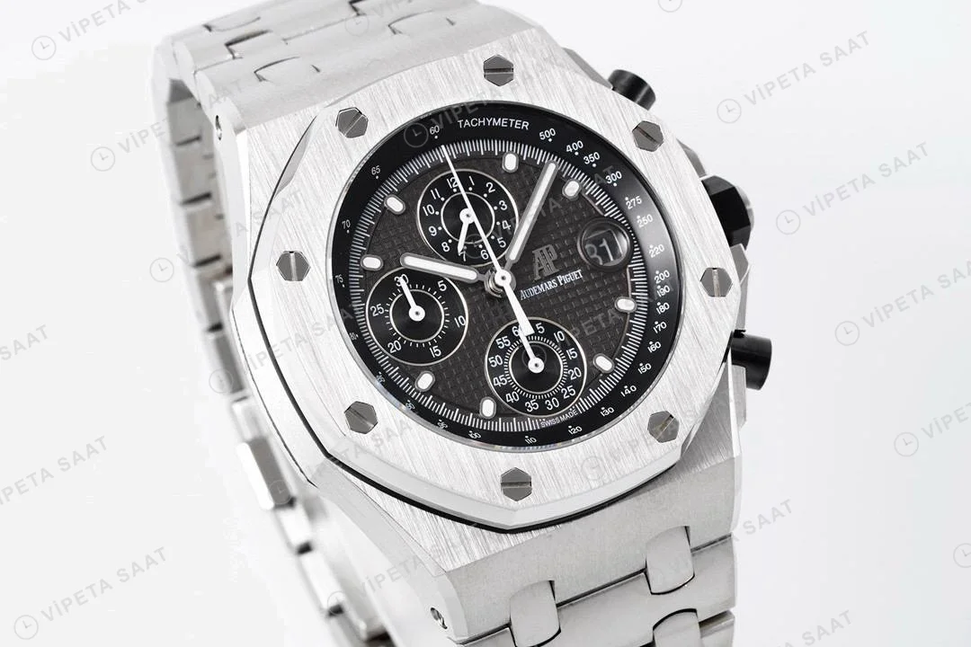 Audemars Piguet Black Dial Silver Chronograph 44mm ETA Saat detay 4