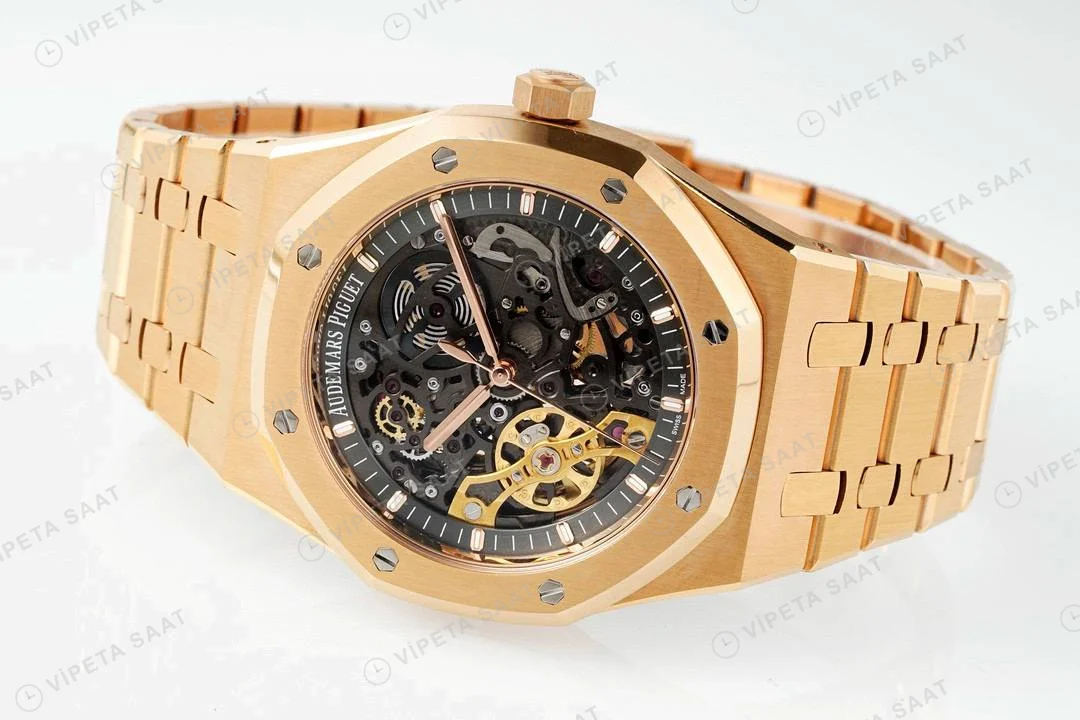 Audemars Piguet Royal Oak 15407 İskelet Rose Gold 41mm Super Clone ETA Saat detay 5