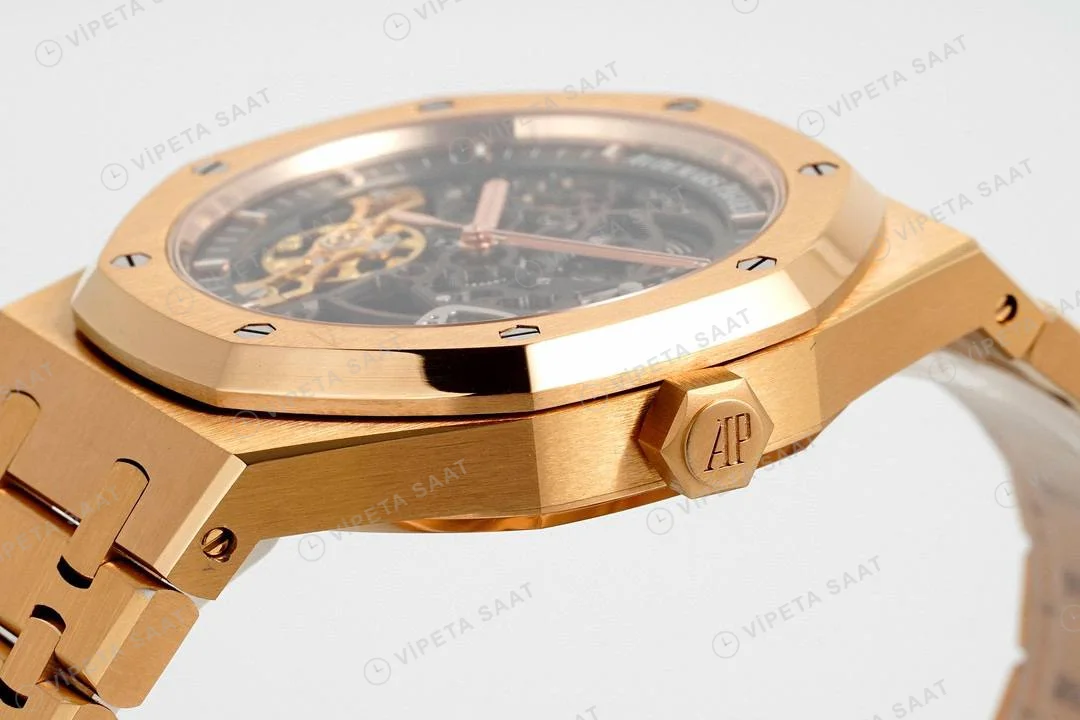 Audemars Piguet Royal Oak 15407 İskelet Rose Gold 41mm Super Clone ETA Saat detay 7