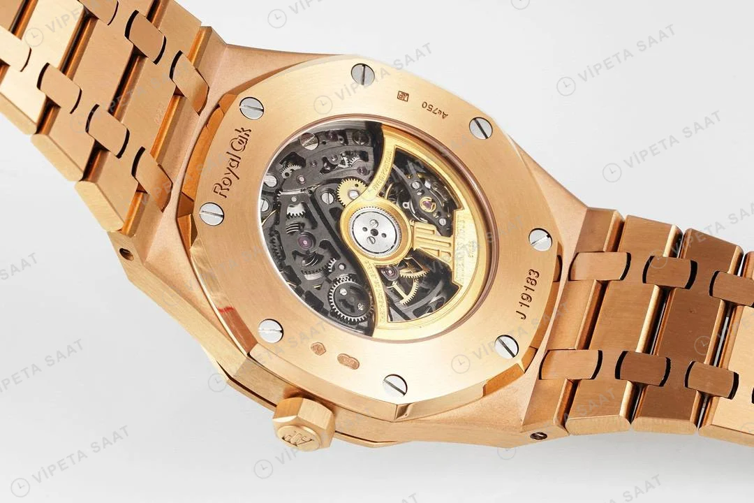 Audemars Piguet Royal Oak 15407 İskelet Rose Gold 41mm Super Clone ETA Saat detay 8