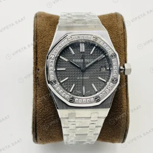 Audemars Piguet Royal Oak 15450 Gri Kadran Taşlı Bezel Çelik 37mm Super Clone ETA Eta Saat detay 6