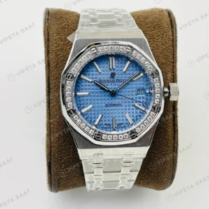 Audemars Piguet Royal Oak 15450 Mavi Kadran Taşlı Bezel Çelik 37mm Super Clone ETA Eta Saat detay 6