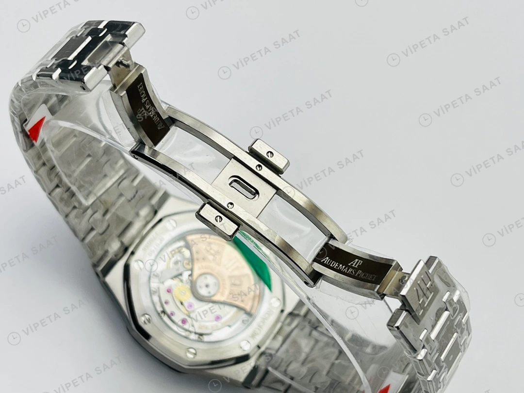 Audemars Piguet Royal Oak 15451 Siyah Kadran Taşlı Bezel Çelik 37mm Super Clone ETA Eta Saat detay 4
