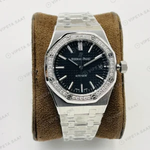 Audemars Piguet Royal Oak 15451 Siyah Kadran Taşlı Bezel Çelik 37mm Super Clone ETA Eta Saat detay 7