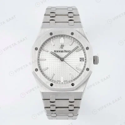 Audemars Piguet Royal Oak 15500 Beyaz Kadran Çelik 41mm Super Clone ETA Saat karşıdan görünüm