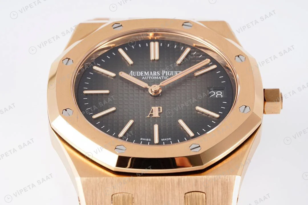 Audemars Piguet Royal Oak Jumbo Extra-Thin 16202OR 50. Yıl Gri Kadran 39mm Super Clone ETA Saat detay 6