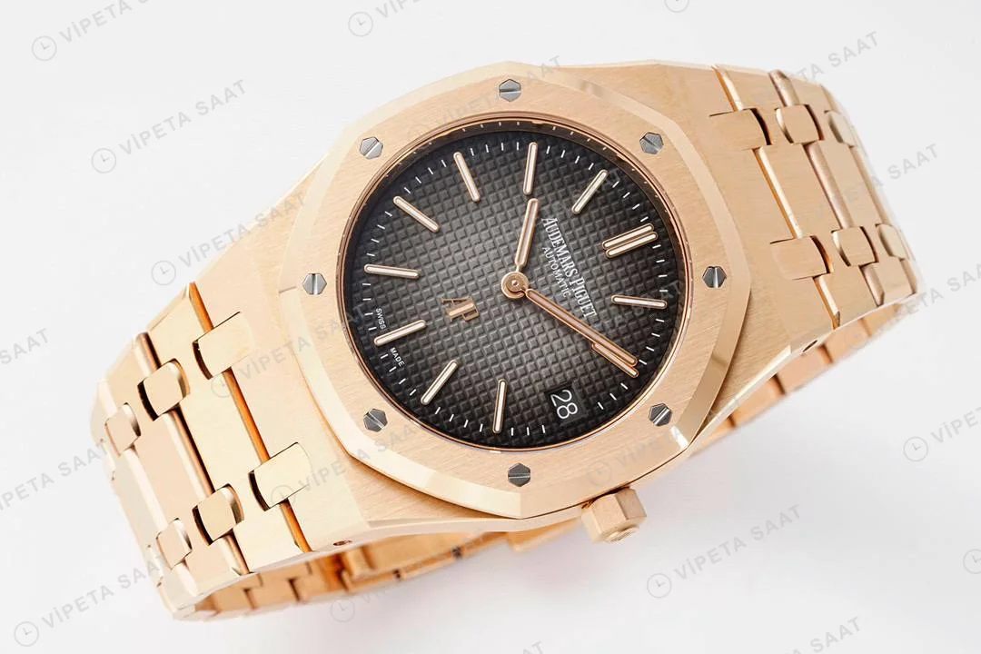 Audemars Piguet Royal Oak Jumbo Extra-Thin 16202OR 50. Yıl Gri Kadran 39mm Super Clone ETA Saat detay 7