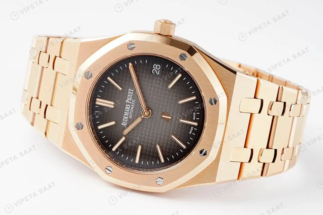 Audemars Piguet Royal Oak Jumbo Extra-Thin 16202OR 50. Yıl Gri Kadran 39mm Super Clone ETA Saat detay 8