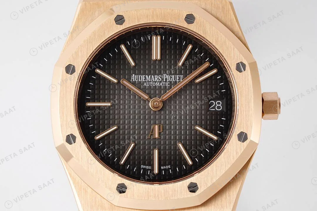 Audemars Piguet Royal Oak Jumbo Extra-Thin 16202OR 50. Yıl Gri Kadran 39mm Super Clone ETA Saat detay 9