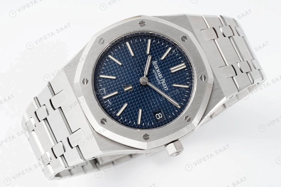 Audemars Piguet Royal Oak Jumbo Extra-Thin 16202 Mavi Kadran 39mm Super Clone ETA Saat detay 5