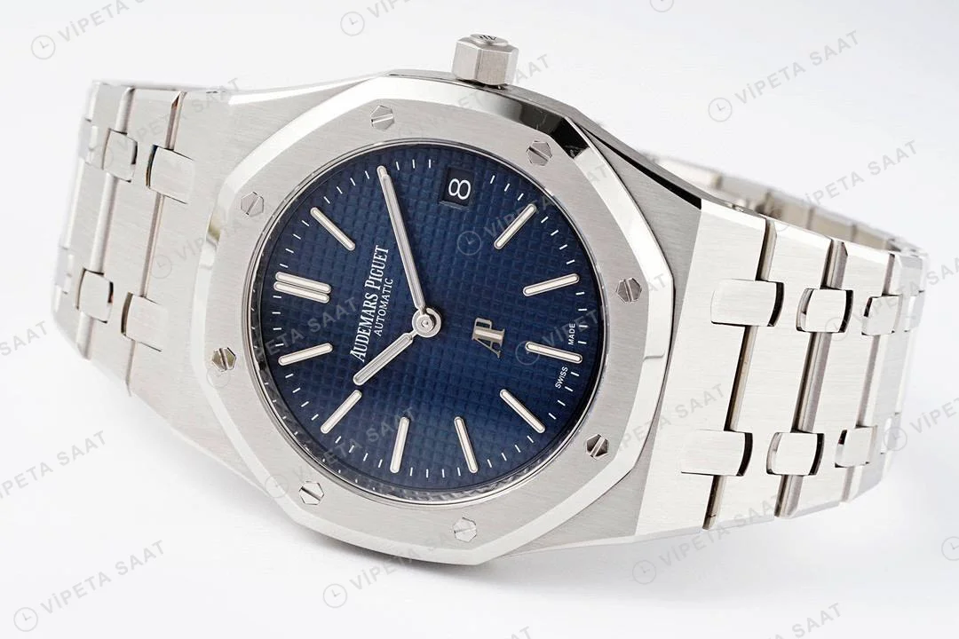 Audemars Piguet Royal Oak Jumbo Extra-Thin 16202 Mavi Kadran 39mm Super Clone ETA Saat detay 6