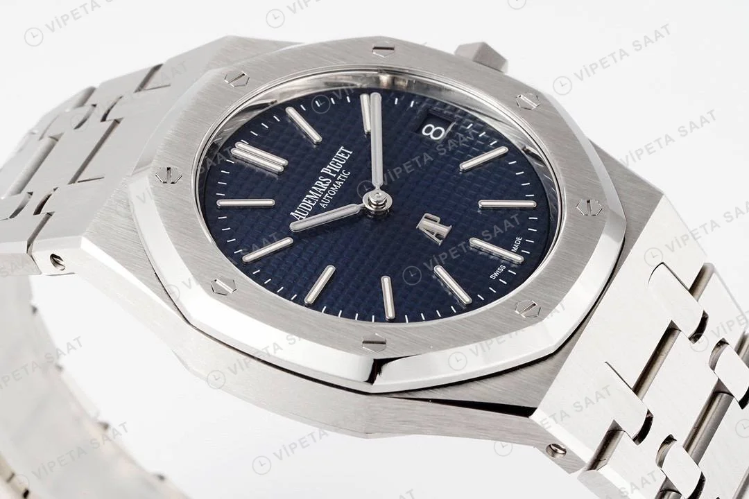 Audemars Piguet Royal Oak Jumbo Extra-Thin 16202 Mavi Kadran 39mm Super Clone ETA Saat detay 8