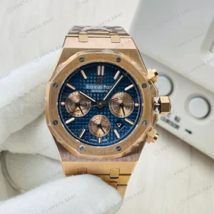 Audemars Piguet Royal Oak Kronograf Mavi Kadran Gold 41mm Super Clone ETA Eta Saat yan görünüm